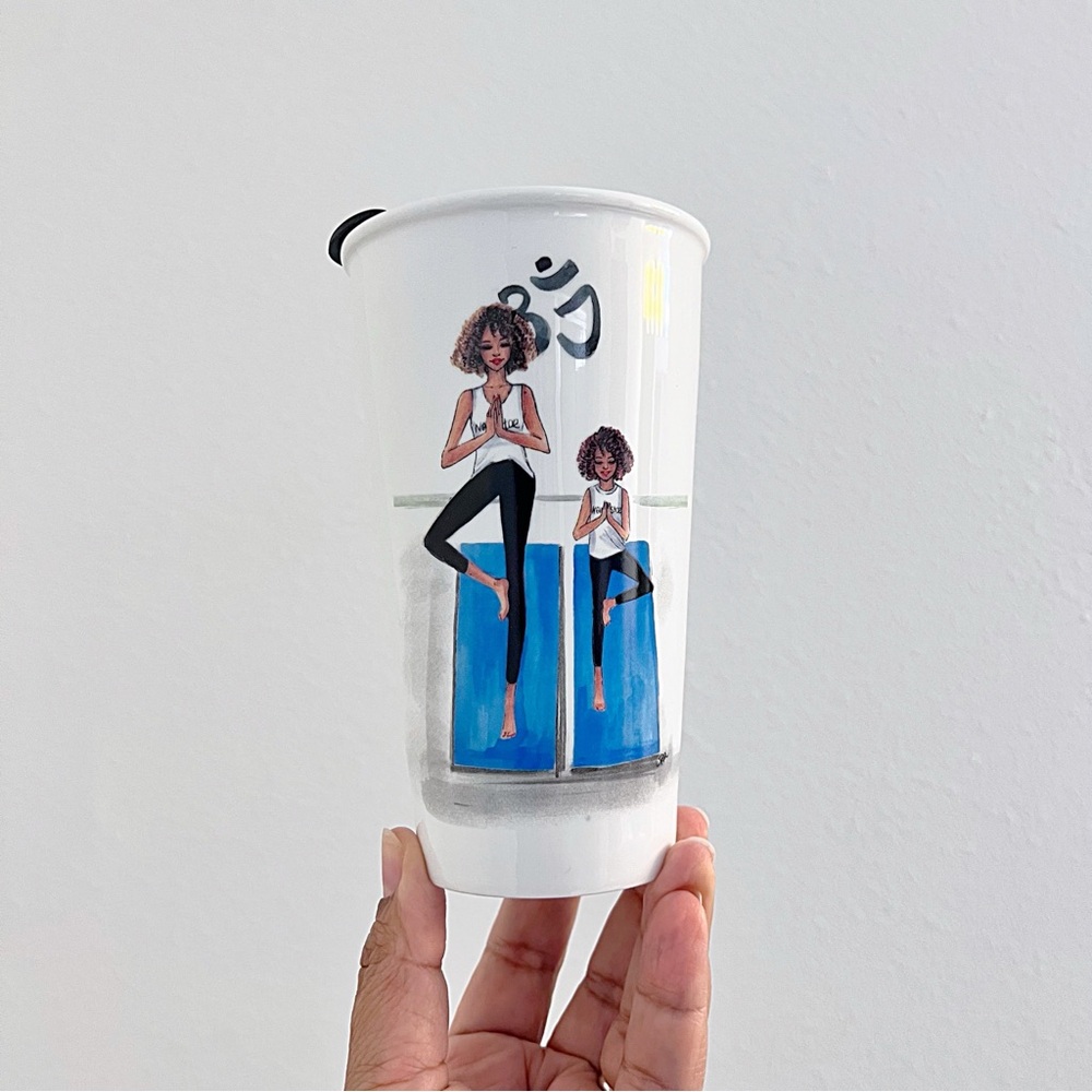 Rongrong Yoga Girl Tree Pose Coffee Tumbler